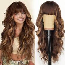 Ombre Highlight Body Wave Wig With Bangs Human Hair Body Wave Wear And Go Glueless Highlights Bangs Wig 4/27 Honey Blonde Brown Colored Blended Human Hair Wigs For Women - SP4/27 - 查看 2