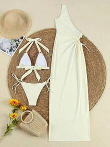 Bộ bikini hai mảnh kiểu Pháp màu be, cổ khoét sâu, phong cách gợi cảm dành cho nữ, thích hợp cho kỳ nghỉ hè, xuân 2026. - Màu be - Xem 5