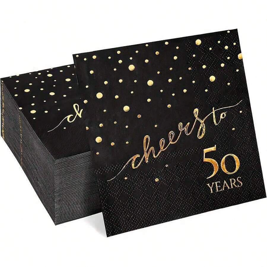 20 khăn ăn tiệc sinh nhật màu vàng "Chúc mừng 30/40/50/60 năm" - Màu đen với những ngôi sao màu vàng, dùng cho sinh nhật lần thứ 30/40/50/60, đám cưới, kỷ niệm & lễ kỷ niệm chung, khăn ăn giấy thanh lịch, đồ trang trí tiệc nghỉ hưu - Nhiều màu - Xem 1