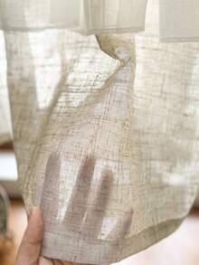 1件，波西米亚乡村风米色仿亚麻面料，白色荷叶边双层椰子纽扣饰边短窗帘，适用于小窗户、咖啡厅窗帘、橱柜、客厅、卧室和厨房装饰 - 米色 - 查看 11