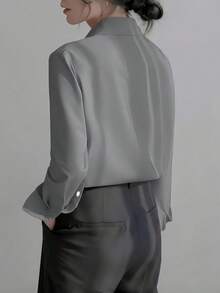 Women's Elegant Solid Color Long Sleeve Shirt - Classic Collar Non-Sheer Blouse, Premium Fabric For Spring, Summer, Fall, Versatile For Casual And Professional Wear, Machine Washable/Dry Clean, Streamlined Design, Refined Texture