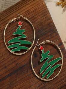 1pc Creative Geometric Christmas Tree Hiphop Style Earrings, Christmas Series - Multicolor 13 - View 2