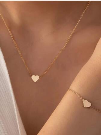 Elegant & Simple Heart Necklace And Bracelet Set For Women - Perfect For Casual Attire Or Party Gift