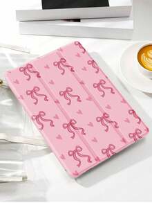 Soft Silicone With Pencil Slot Tri-Fold Stand Shockproof Anti-Drop,1pc Pink Bow & Heart Pattern Protective/Cover, Compatible With Tablet 10. 2, Pro 11 2021/2020/10th G/6, Compatible With (A16) 11 11th G 2025, 5th G 2022, With Pcil Slot, Anti-Drop, Support Auto Sleep/Wake. Accessories. & New Year Themed,Retro Chic Style High-End Tablet Accessory Office Productivity, Study Sessions, Design, Travel Commute, Casual Browsing & Giving Fashion Forward Enthusiasts - 白色 - 查看 6