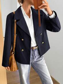 Live To Mo 女士冬季服装长袖风衣优雅别致商务休闲女装 - 藏青色 - 查看 11