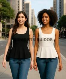 Set Of 3 Women's Blouses, Tunic Style, Fitted Waist, Ruffled Peplum Detail - 黑色,棕色和酒紅色 - 查看 2