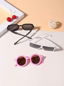 1 Set, 3 Piezas Marcos cuadrados con brillo fino para niños y niñas de 4 a 8 años, marcos redondos vintage lindos y gafas cuadradas de moda casual, adecuados para salidas de vacaciones, combinación de atuendos y regalos de festivales - Multicolor - Ver 7