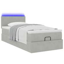 vidaXL Letto ottomano con materasso e LED, grigio chiaro, 90x190 cm, velluto - Grigio - Visualizzare 6