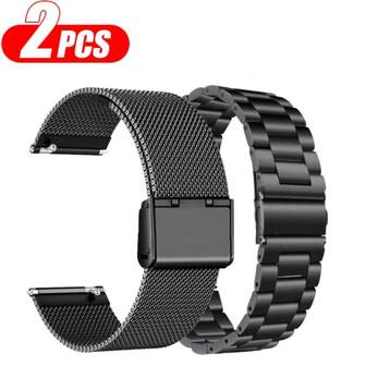 2PCS Men Women Alloy Watchband Compatible With Samsung Hua Wei Amazfit Watch,Simple Sport Watch Band Universal 20mm 22mm Smart Watch Replacement Wrist Strap,Fashion Smart Watch Strap Compatible With Samsung Galaxy Watch 7 6 5 4 40mm/44mm,Bracelet Watch Strap Accessories
