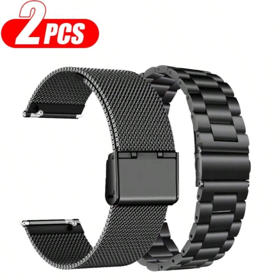 2pcs Unisex Metal Watch Bands, Compatible With Samsung, Watches, Minimalist Sports Watch Strap, Universal Size 20mm/22mm, Smart Watch Replacement Wristband, Fashionable Smart Watch Band, Compatible With Samsung Galaxy Watch 7/6/5/4 (40mm/44mm), Watch Accessories