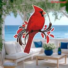 1pc Vibrant Red Cardinal Acrylic Hanging Decor - Acrylic With Beaded Accents, Swinging Bird Design, Suitable For Window, Living Room, Bedroom And Porch Decoration - Multicolor - View 1