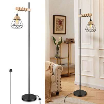 Industrial Floor Lamp, Farmhouse Standing Lamp For Living Room, Diamond-Shaped Cage, Corner Rustic Reading Lamps For Bedroom, Office, Bulb Not Included