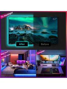 MOREBEAUTY Tira de Luces LED de 2 a 20 Metros, 5V USB, SMD3535 con Cambio de Colores RGB, Control Botones, Ideal para Luz Trasera TV, Decoración de Dormitorio, Sala, Cocina, Fiestas y Cumpleaños. Tira de LED de una pieza de 1 a 30 metros ABS, con luz de cambio de color para decoración de habitaciones y hogar. - Multicolor - Ver 3