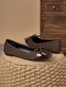 MonaNise Chaussures plates femme à bout carré marron avec nœud papillon abricot, chaussures décontractées de haute qualité noir et blanc, chaussures polyvalentes de loisirs bordeaux, kaki, noir - Tabac - Voir 4