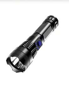 1pc Strong Light ABS Flashlight,Rechargeable Portable Usb Charging And Power Display Life Waterproof Long Distance Flashlight For Camping, Running, Fishing, Hiking, Reading, Outdoor Sports, Camping Accessories - Black - View 12