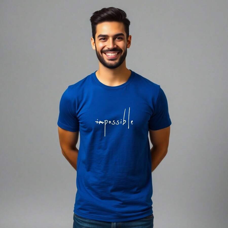 Comfortable Minimalist Printed T-Shirt - Azul - Ver 1