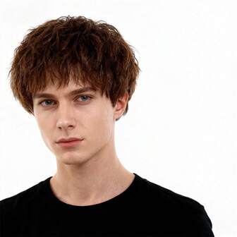 Men Wigs Brown Short Curly Layered Cosplay Halloween Character Costume Man Wig