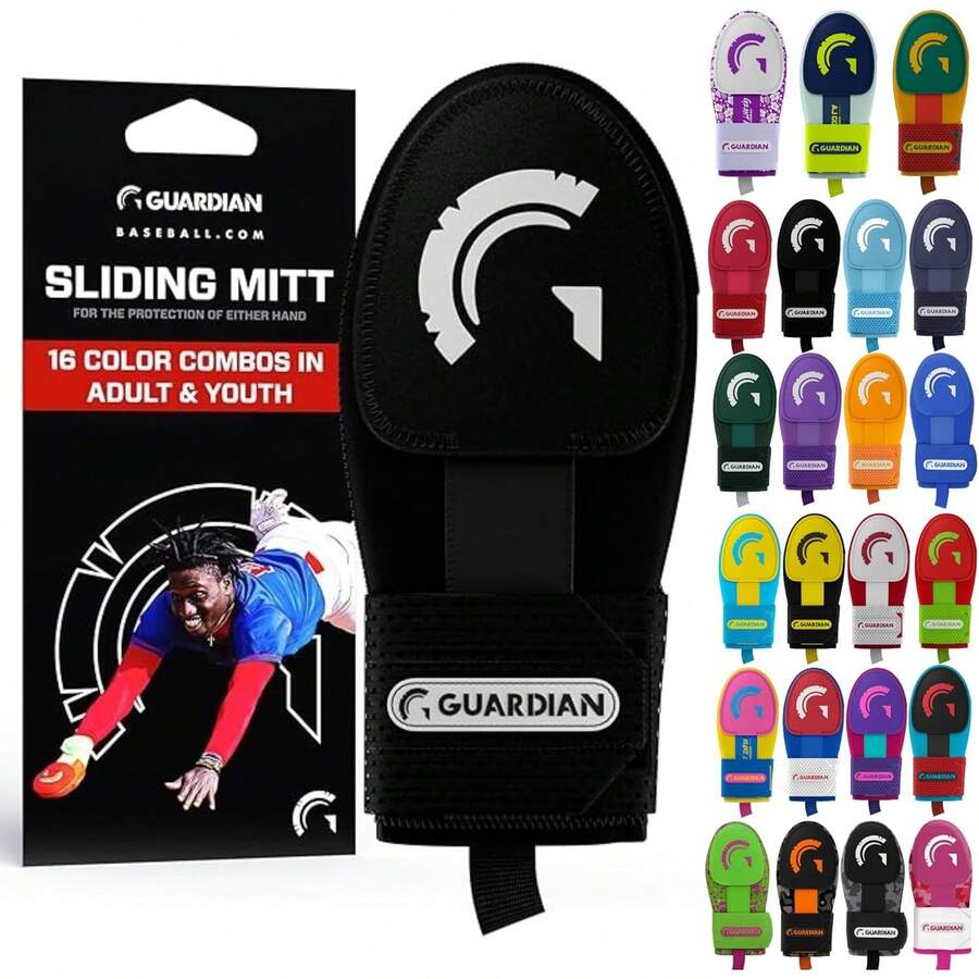 Guardian Baseball Manopla deslizante – Tallas para jóvenes y adultos – Protector deslizante de softball – Protector de mano de béisbol – Correa de compresión elástica - Negro - - Ver 1