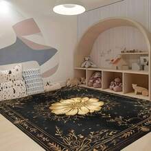 1Pc Large Mystical Moon & Golden Crescent Floral Area Rugs, Celestial Black With Golden Accents,Non-Slip Backing, Lightweight, Durable Polyester, Machine Washable, Easy To Clean, Soft Felt Back, Rug For Living Room, Bedroom Or Office, Sofa, Coffee Table, Kitchen, Bathroom, Balcony, Entrance Carpet, Apartment, Dormitory, Porch, Patio, Farmhouse Decor, Halloween, Fall Decor, Dark Academia Style, Indoor Use, Rugs For Living Room, Low Pile Carpet - Phong cách 9 - Xem 3