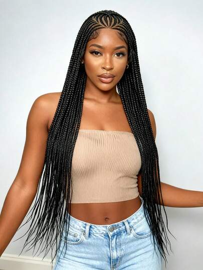 A ANYTIME Peluca trenzada de encaje completo HD, peluca de encaje completo con trenzas de maíz hechas a mano, transpirable, diseño de moda, uso sencillo y natural