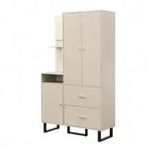 Compact Wardrobes, Hallway Wardrobes, Entryway Furniture, Wall Cabinets, Shelves For Hallways And Entryways, Wardrobes With Upholstered Panels And Shoe Cabinets, (W X H X D): 110 X 186 X 38 Cm - Beige - View 6