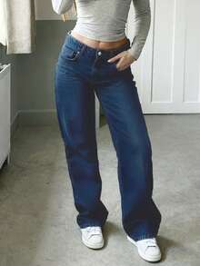 MYOURSA Women's Low-Rise Straight Leg Washed Jeans, Loose Fit, Casual For Commuting And Daily Wear - Dark Wash - View 3