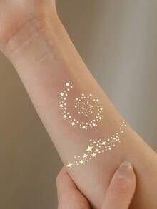 STARTTOOS Hình dán xăm, 1 tờ hình xăm tạm thời họa tiết ngôi sao dành cho phụ nữ, Hình dán xăm ngôi sao dành cho người lớn, Hình xăm giả trông giống thật, dành cho phụ nữ và trẻ em gái - Vàng - Xem 4