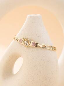 سوار للنساء مطلي بالذهب عيار 14 قيراط مزين بالرقم "15" والقلب والزهرة الوردية من الزركونيا المكعبة، مناسب لفتيات لاتينيات في عيد البلوغ والأعياد والاستخدام اليومي، إكسسوار تصميم فريد