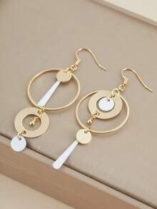 1 paire de boucles d'oreilles vintage bohème en métal bronze rond style steampunk, avec pendentif asymétrique noir blanc en tige, longues boucles d'oreilles pendantes pour femmes - boucle d'oreille - Voir 7