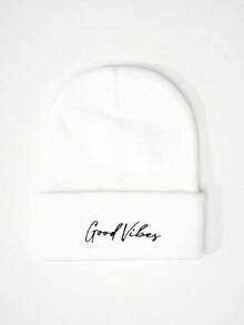 1pc Embroidered "Goodvibes" Knit Beanie Hat, Street Casual Warm Winter Hat For Outdoor/Commuting - Knitted Hat - View 4