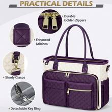 Teacher Tote Bag 15.6 Inch Laptop Bag For Women Work Bag Laptop Tote Nurse Bag Professional Computer Messenger Bag With Insulated Pocket, Laptop Briefcase For Office, College, Nursing - 紫色拼白色 - 查看 6