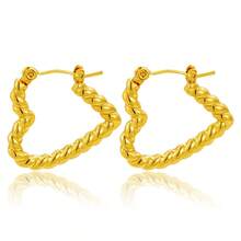 1对时尚不锈钢不褪色耳环，简约百搭心形和圆形钛钢耳环 - 彩色 - 查看 5