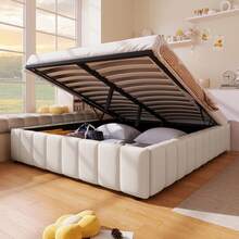 Upholstered Bed, 140*200cm, Hydraulic Storage, Without Headboard, Without Mattress, Beige