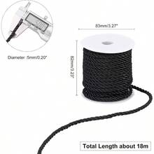 59 Ft Decorative Twist Cord, 5mm 3 - Ply Twine Silk Rope Shiny Viscose Cording Handfasting, Home Decoration, Embellish Costumes, Drawstrings, Graduation, Black - 5mm + Black - View 4