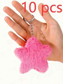10 piezas DIY Lindos llaveros de estrella de peluche rosa, 1 pieza Decoración de colgante de bolso de estrella de pentágono de peluche azul, Llaveros de estrella para parejas, Regalo creativo para fiestas, Pequeño regalo para accesorios de bolso, Cordones con soporte para identificación, Accesorios para automóvil, Encantos para bolsos, Navidad