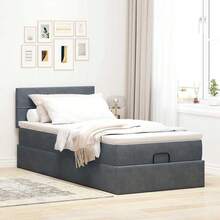 vidaXL Ottomane-Bett Mit Matratze, Dunkelgrau, 80x200 Cm, Samt - Grau - Übersicht 3
