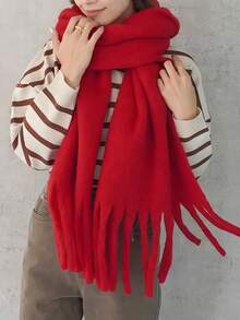 1pc Women's New Solid Color Fluffy Tassel Scarf, Warm And Comfortable Large Shawl, Simple And Versatile For Daily Wear - Multicolor - View 9