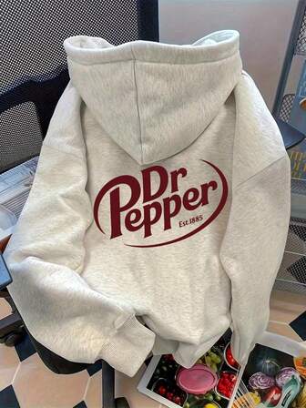 Letter Graphic Cute Women's Oversized Hoodie In Light Grey, Y2K Style Fall/Winter Clothes For Women