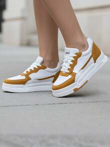 Jade Women's Casual White Sneaker With Suede Details And Comfort Street Sole 623-GG - 芥末黃 - 查看 11