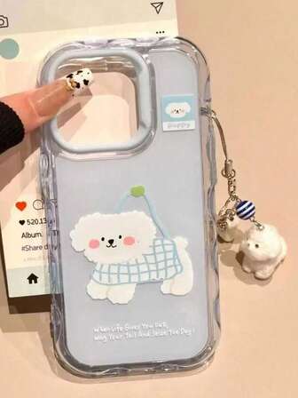 狗狗可爱小狗和波浪果冻图案手机壳，全覆盖保护套，兼容 16 Pro Max/15 Pro Max/ 14 Pro/15 Plus/13/12/11 防水防震防摔防刮