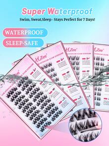MEM 60/80/90pcs Cluster Curly Self-Adhesive False Eyelashes, Natural Appearance, Pre-Glued Lash Length 11-13mm, DIY Eyelashes Without Glue, Suitable For Daily Korean/Japanese Use, Can Be Used For Makeup, False Lashes, Individual Lashes, Suitable For Travel, Daily Wear (Suitable For Beginners), Wedding, Date, Party, Holiday, Especially Suitable As Christmas/Halloween/Gift False Eyelash Set - 黑色 - 查看 4