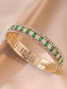 奢华黄金系列手链，多款式设计，镶嵌锆石，时尚叠戴轻盈奢华珠宝手链 - 彩色 - 查看 5