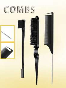 Set de 4 piezas de botella rociadora y peine, incluye 1 botella rociadora, 1 peine de cola, 1 cepillo de cejas, 1 cepillo volumizador, unisex, para uso en seco y húmedo, adecuado para cabello rizado, partición, grueso y fino, maquillaje, set de 5 piezas, regalo de Navidad/vuelta al colegio - Multicolor - Ver 12