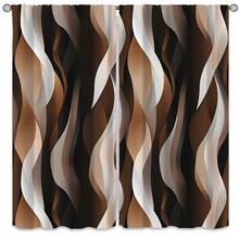 2 piezas de Cortinas Vintage con Diseño de Olas Abstractas, Paneles Tejidos de Poliéster con Bolsillo para Barra, para Dormitorio y Sala de Estar - Lavable a Máquina - Marrón - Ver 11