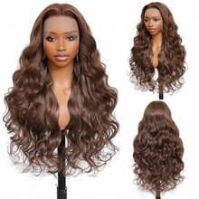 200 Density Body Wave Lace Front Brazilian Virgin Hair Wig 13*6 13*4 Natural Looking Chocolate Brown Long Body Wavy 13x6 13X4 Undetectable Lace Front Wig For Women Glueless Lace Wigs Pre Plucked With Baby Hair Free Part 24 Inches Protective Style - Brown - View 4