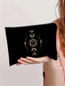 Bolso de hombro de lona con estampado de sol, luna y estrellas, un bolso de tela negra estampado con parte superior y un bolso pequeño negro, regalos del Día de San Valentín, bolsa de regalo personalizada para damas de honor, bolsa de maquillaje, bolsa de almacenamiento simple para viajes - Multicolor - Ver 5