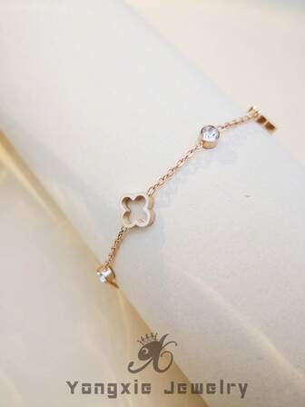 1P-Stainless Steel Lucky Grass Bracelet Plated With 18K Gold - Birthday Gift Gold Jewelry