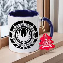 Lilo & Stitch Logo Ceramic Coffee Mug - 11 Oz/350 Ml, Durable, Hand Wash Only, Non-Slip Round Cup With Iconic Star Design, Perfect For Holiday Gifts (Christmas, Halloween, Thanksgiving, New Year) And Souvenirs, Festive Drinkware - 海軍藍 - 查看 2