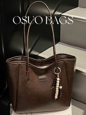 Vintage axelväska med stor kapacitet, dragkedja och hängsmycke, lämplig för dagliga utflykter, dejter och pendling