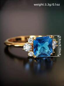 1 PC Elegant Cubic Zirconia Ring For Women For Wedding Engagement Anniversary Party Jewelry Valentine's Day Gift - Yellow Gold - View 3